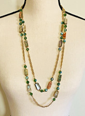 Vintage 80s NAPIER Necklace Abalone Mother Of Pearl & Green Crystals Boho Fairy