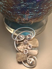 Jeff Lieb Mixed Media Modernist Abstract Swarovski Crystal Moonstone Pendant 4″