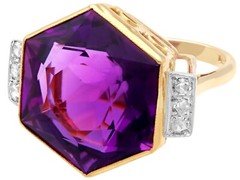 Vintage 19.84Ct Amethyst and 0.24Ct Diamond 9k Yellow Gold Dress Ring