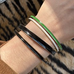 S Set of 4 Vintage Metal and Black, White, and Green Enamel Bangle Bracelets
