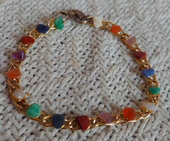 Vintage Multi Color Nugget Polished Goldtone Bracelet 7-1/2 Inches