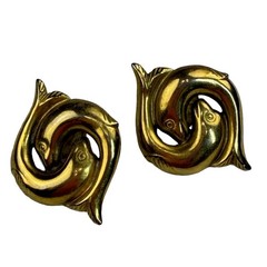 Signed MMA entwined dolphin earrings Metropolitan Museum Art matte goldtone