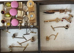 Vintage Men’s 25 Pc Mixed Gold LOT Tie Clips, Bars, Cuff Links, Wraps Costume