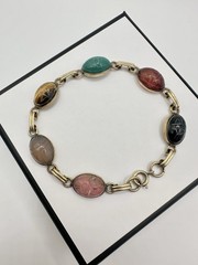 VTG 12k Gold Filled Multi Gemstone Scarab Bracelet 8in 12g Signed Estate Read