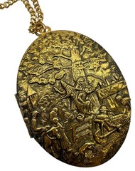 Vintage Revlon Heirloom Solid Perfume Locket Pendant Necklace Gold Tone