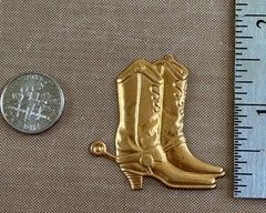 Vintage Raw Brass Cowboy Boots Stamping Spurs Western High Relief NOS Jewelry Fi