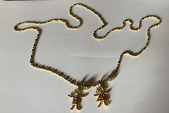 Vintage K.I.S. USA Boy Girl Charms Gold Tone Beaded Chain Necklace 30″L