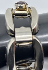 Vintage Modernist-Style Chunky Bracelet Silver-Tone Oval Prong-Set Purple Stones