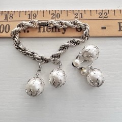 Vintage Celebrity Bracelet Earring Set Faux Pearls Wedding Baubles Dangling