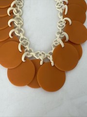 Vintage BAKELITE 1.5” Butterscotch Poker Chip Disk Cream Necklace 16.5”
