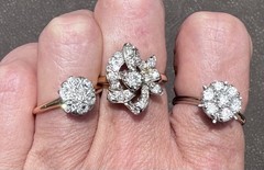 ART DECO 1930’s OLD MINE CUT DIAMOND DAISY FLOWER RING 13K 14K 15K GOLD
