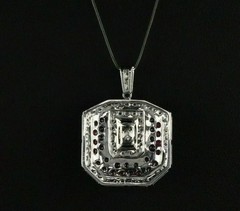 Art Deco Style Lab-Created Diamond & Ruby Anniversary 14k White Gold FN Pendant