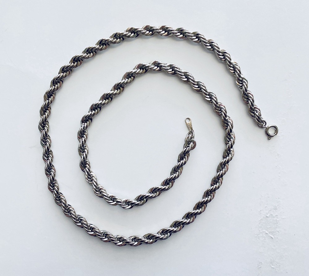 Vintage Avon French Rope Twist Necklace 22 inch Silver Tone Hip-Hop Minimalist
