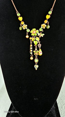 Beautiful copper chain metal necklace green, yellow enamel 18” NWOT