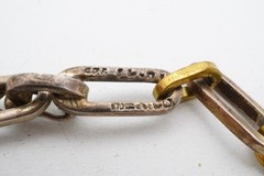 Vintage Taxco Mexico Sterling Silver 925 & Brass Oval Link Bracelet 7.75″