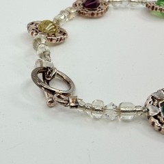 Multicolor Crystal Beaded Bracelet Silver Tone Boho Layering Statement Jewelry