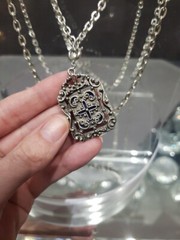 Double chain Necklace faux lapis c.1970 Sarah Coventry silver tone Roman Holiday