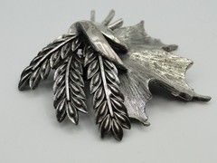 Vintage MCM Tortolani Silver Plated Pewter Maple Leaf & Wheat Pendant (Large)