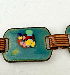 Vintage Ladies Enamel Over Copper Link Panel Bracelet 7″ Bright Color