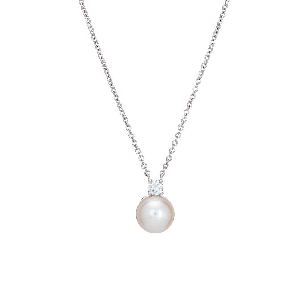 Tiffany & Co Signature 7.5mm Pearl Diamond Necklace Receipt Estate 18k Gold