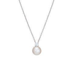 Tiffany & Co Signature 7.5mm Pearl Diamond Necklace Receipt Estate 18k Gold