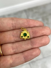 0.68tcw Vintage Natural Emerald & Diamond Camera Lens Pendant Charm 24K Gold