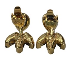 Trifari Clip On Earrings Black & Clear Dangling 1990s Vintage Gold Tone
