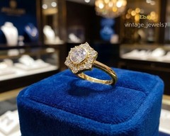 Vintage Hexagon Halo 2CT Round Cut Lab Created Diamond Ring 14K Yellow Gold Over
