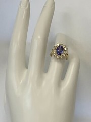 ESTATE 14k YELLOW GOLD GENUINE tanzanite DIAMOND WOMENS RING