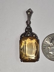 Vintage Art Deco 935 Sterling Silver Citrine Marcasite Pendant