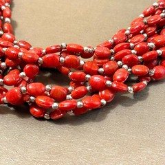 Red Glass Multi Strand Necklace Silver Tone, Boho Unused Vintage India – 18″