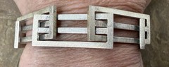 Mid Century Modernist Artisan Sterling Silver Rectangle Sculptural Bracelet 6″