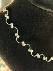 Vintage 925 Sterling Silver Scallop Bib Choker Necklace CZ’s 15 inch