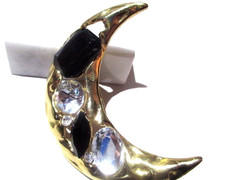 LARGE FASHION PIN VINTAGE 1980’S RHINESTONES CHUNKY CRESCENT MOON 1980’S RUNWAY