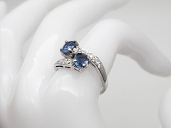 Vintage $6000 1.85ct NO HEAT Blue Sapphire Diamond 14k White Gold BYPASS Ring