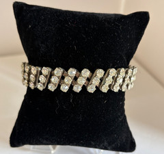 Clear Rhinestone & Silver Tone Stretch Cuff Bracelet & Fringe Screw Earrings VTG