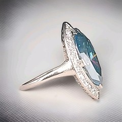 Vintage Platinum Engagement Ring 7.88ct.Natural Teal Blue Marquise Diamond