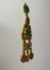 Vintage Chinese-Inspired Faux Jade Gilt Metal Pendant w/Dangles- Costume Jewelry