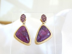 Gold on Sterling Silver 925 Purple Turquoise Amethyst Modern Dangle Earrings