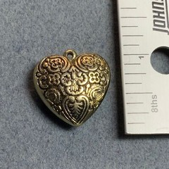 Floral Puffy Heart Pendant Antiqued Gold Scroll Valentine Love Retro BoHo