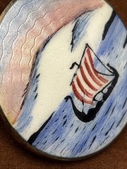 Vintage Norway 925 Sterling Ivar T. Holth Enamel Viking Ship Brooch 1940s