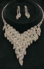 Vintage Clear Rhinestone Silver tone Necklace & Pierced Earring Set