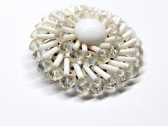 Vintage Western Germany Beaded Brooch Pin White AB Aurora Borealis Jewelry