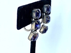 Vintage Purple Crystal Rhinestone clip on Dangle/Drop Earrings
