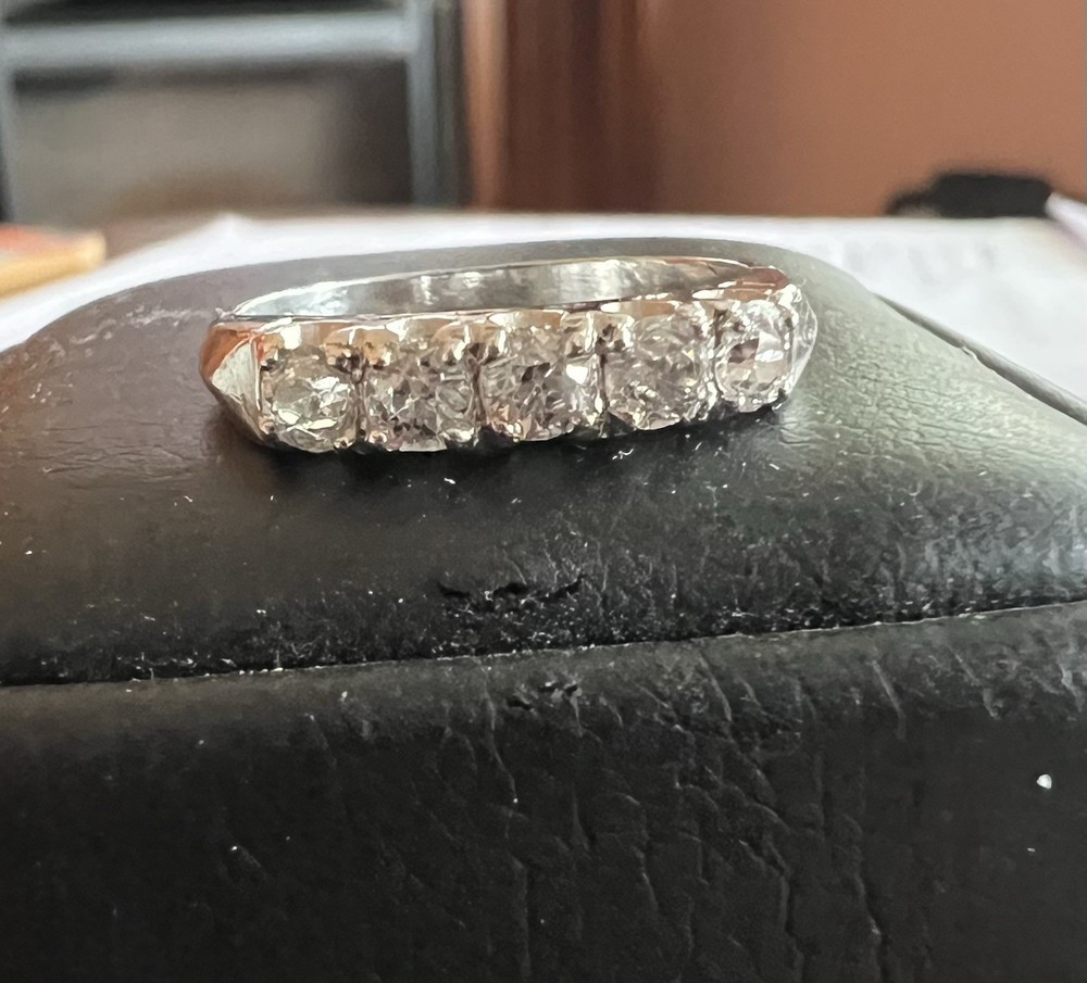 Old European Five Stone Diamond & Platinum Anniversary Band Sz 7 Vintage Ring