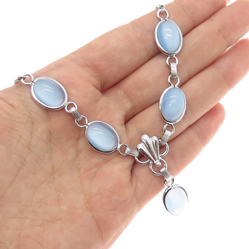 AMCO Sterling Silver Antique Art Deco Apalite Serpentine Chain Necklace 16-18″