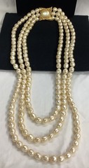 Large &Rare Vintage YSL Yves Saint Laurent 3 Strand Faux Baroque Pearl Necklace