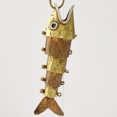 Vintage Articulated Fish Pendant Mixed Metal Copper and Brass Charm from Mexico