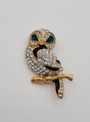 Vintage Jewelry Brooch Pin Owl Green Rhinestone Crystal Bird Women Accessory