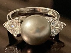 Vintage signed trillion cut crystal 925 Sterling Silver Ring 8 Suzanne Somers